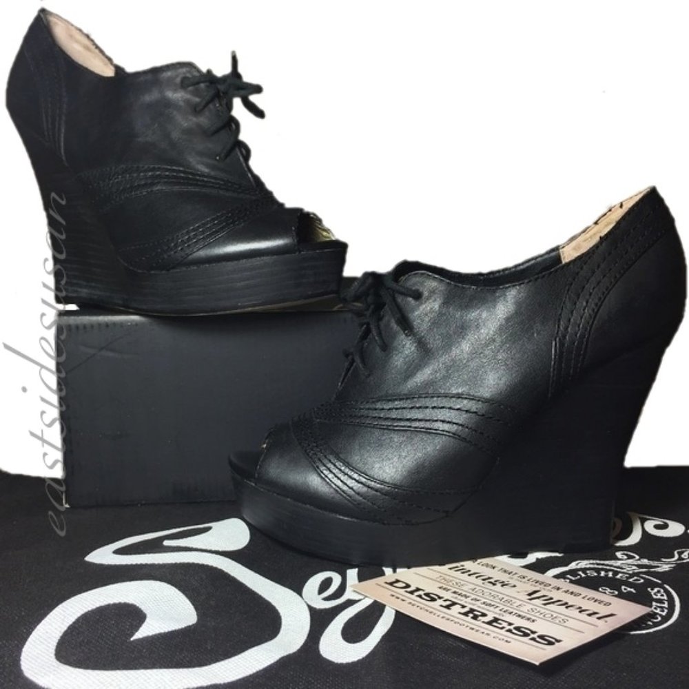 Seychelles Peep Toe LEATHER OXFORD WEDGE - Hawk - US 8.5